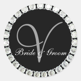 Adesivo Redondo Monograma de diamante V selo personalizável