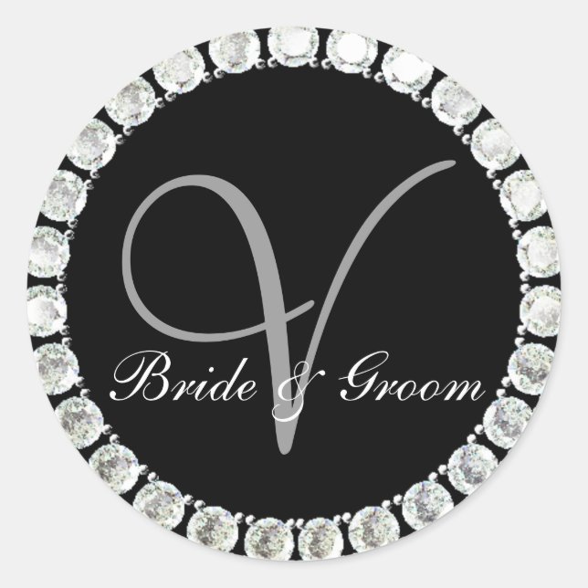 Adesivo Redondo Monograma de diamante V selo personalizável (Frente)