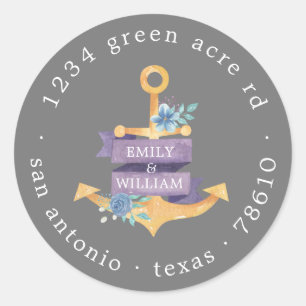 Adesivo Redondo monograma de endereço de devolução âncora floral d