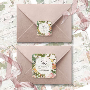 Adesivo Redondo Monograma de Endereço de Retorno Floral Rosa Vinta