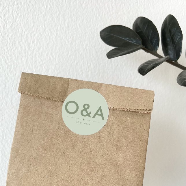 Adesivo Redondo Monograma de Envelope de Casamento Moderno | Sage  (Criador carregado)