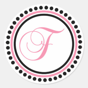 Adesivo Redondo Monograma de F (luz - rosa/círculo preto do ponto