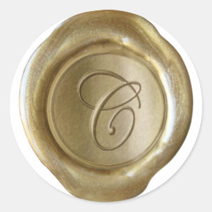 Adesivo Redondo Monograma de fecho de cera - Dourado - Script C -