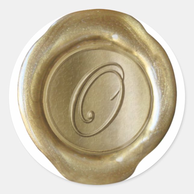 Adesivo Redondo Monograma de fecho de cera - Dourado - Script O - (Frente)