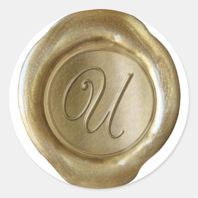 Adesivo Redondo Monograma de fecho de cera - Dourado - Script U - (Frente)
