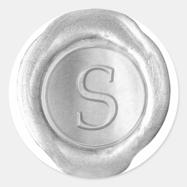 Adesivo Redondo Monograma de fecho de cera - Prata - Serif S - (Frente)
