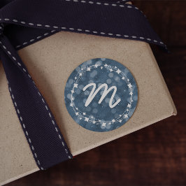 Adesivo Redondo Monograma de Feriado Noturno de Neve