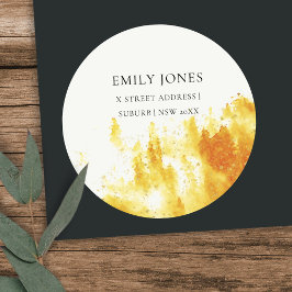 ADESIVO REDONDO MONOGRAMA DE FOLIAGEM DE ÁRVORE AMARELO DE COR DA