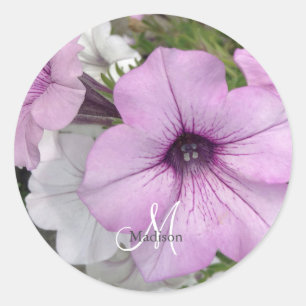 Adesivo Redondo Monograma de Fotografia de Petunia Roxo bonito