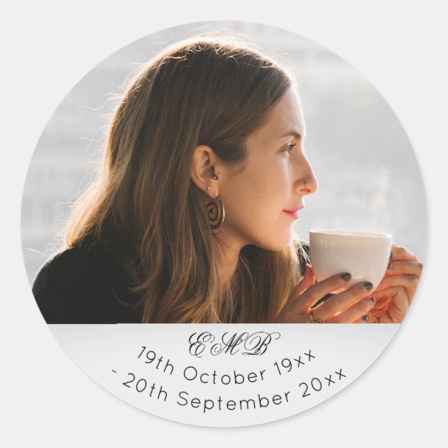 Adesivo Redondo Monograma de Fotografia Memorial Funeral (Frente)