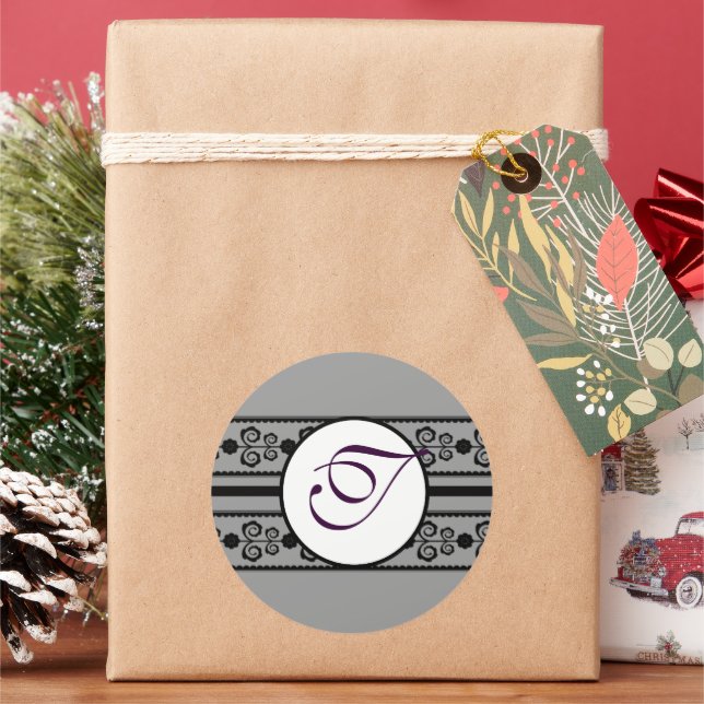 Adesivo Redondo Monograma de Fronteiras de Casamento (Feriado)