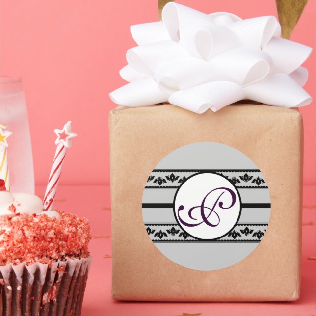 Adesivo Redondo Monograma de Fronteiras de Casamento (Festa)