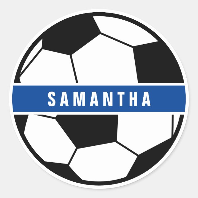Adesivo Redondo Monograma de Futebol Negro Branco e Azul (Frente)
