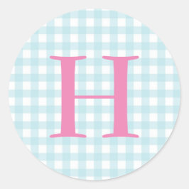 Adesivo Redondo Monograma de Gingham Azul