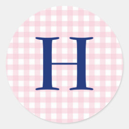 Adesivo Redondo Monograma de Gingham Rosa