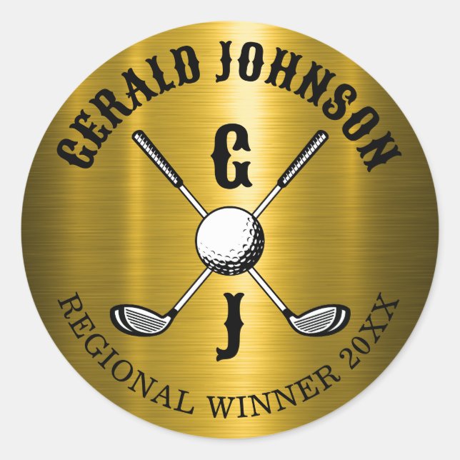 Adesivo Redondo Monograma de Golfe Personalizado Elegante Minimali (Frente)
