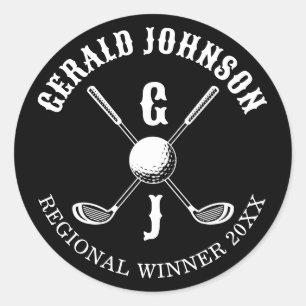 Adesivo Redondo Monograma de Golfe Personalizado Elegante Minimali