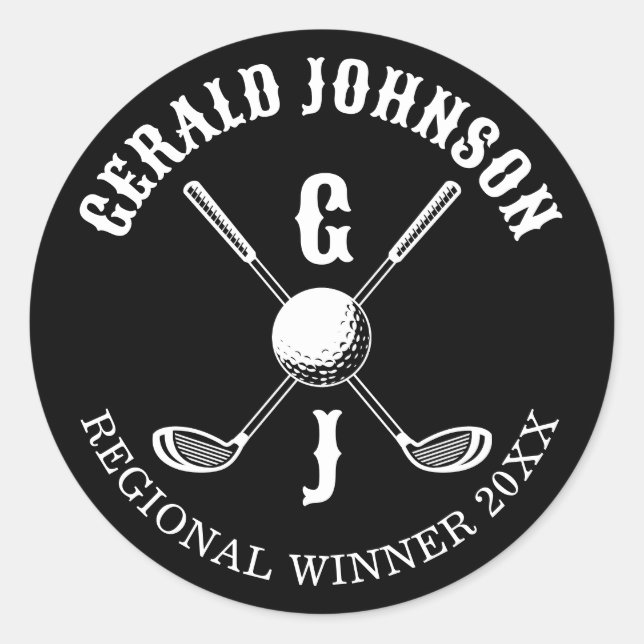 Adesivo Redondo Monograma de Golfe Personalizado Elegante Minimali (Frente)