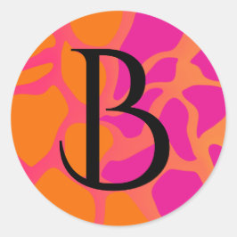 Adesivo Redondo Monograma de Gradação Laranja e Rosa Quente