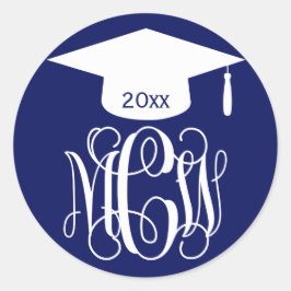 Adesivo Redondo Monograma de Graduação Navy Wt Vine Script DIY BG