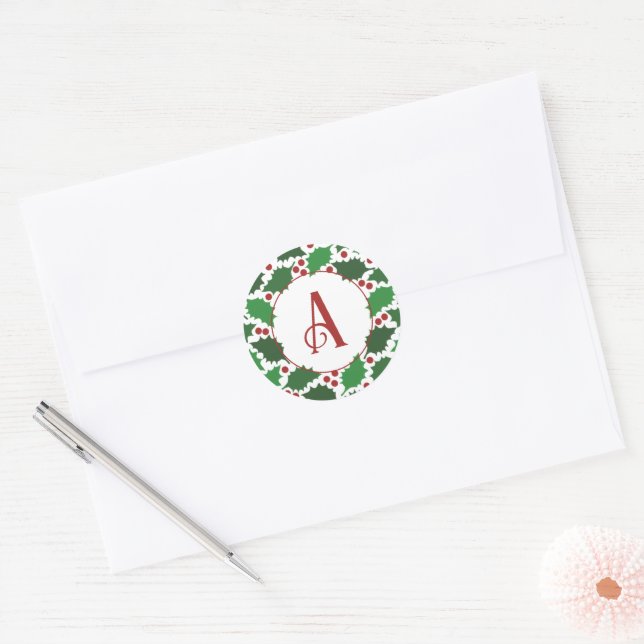 Adesivo Redondo Monograma de Holly Holly Vermelho e Verde (Envelope)