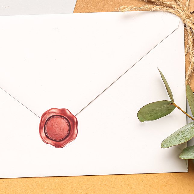 Adesivo Redondo Monograma de Iniciais de Cera Vermelha Falsa (Faux Red Wax Initials Monogram Classic Round Sticker)