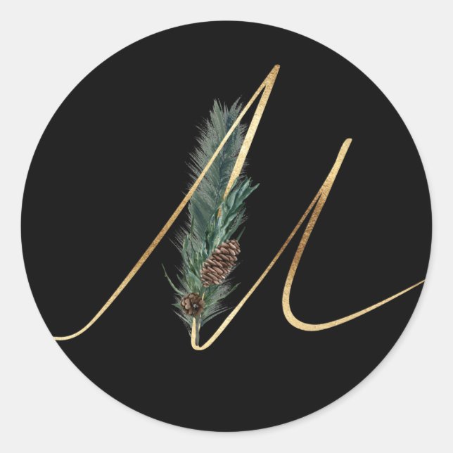 Adesivo Redondo monograma de inverno letra de natal M (Frente)