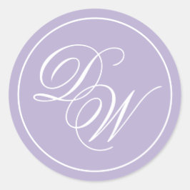 Adesivo Redondo Monograma de Lavanda 2 iniciais Roxo Branco Script