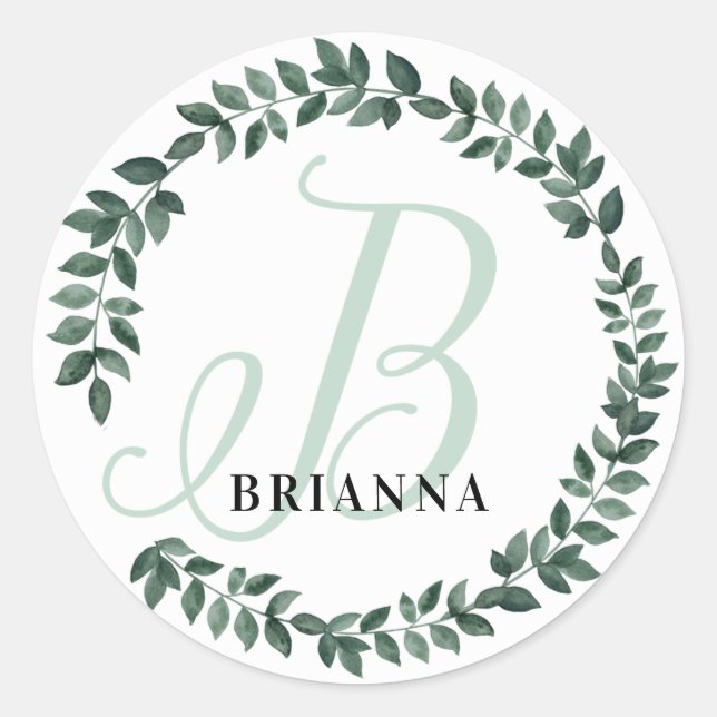 Adesivo Redondo Monograma de Letra B Nome Personalizado Botânica M (Frente)