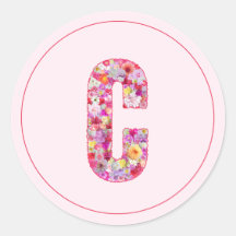 Monograma de letra C floral rosa elegante moderno