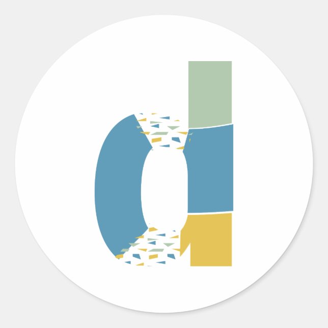Adesivo Redondo Monograma de Letra D Abstrata Moderna Personalizad (Frente)