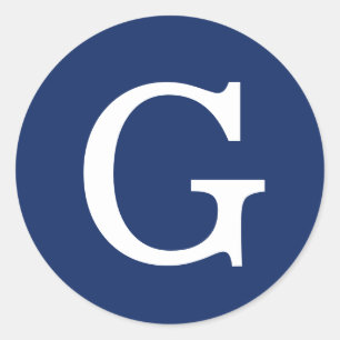 Adesivo Redondo Monograma de Letra Inicial Azul Branco Simples