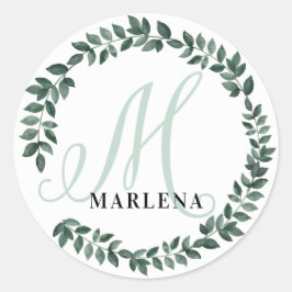 Adesivo Redondo Monograma de Letra M Nome Personalizado Botânica M