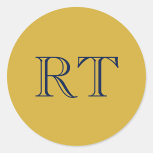 Adesivo Redondo Monograma de Letras Iniciais Dourado e Azul Simple