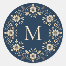 Adesivo Redondo Monograma de Marinho Floral Tradicional