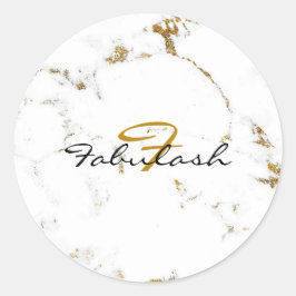 Adesivo Redondo Monograma de Mármaco Branco com Dourado nome redon