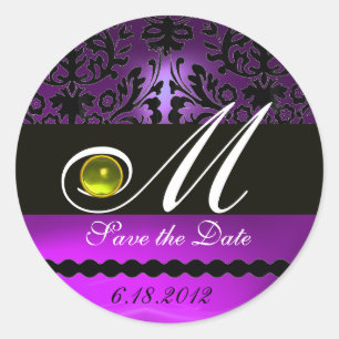 Adesivo Redondo MONOGRAMA DE MASSA NEGRA E PURPLE, YellowTopaz