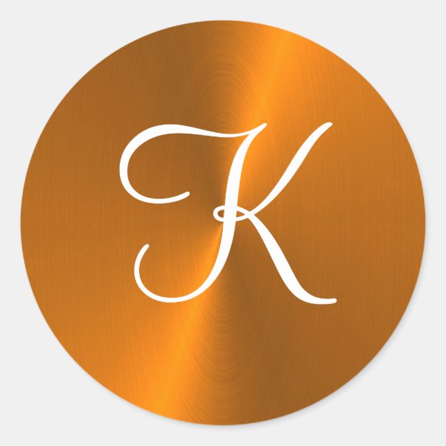 Adesivo Redondo Monograma de metal brilhante de bronze (Frente)