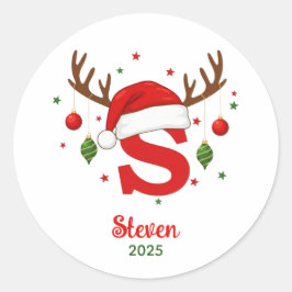 Adesivo Redondo Monograma de Natal Personalizado S Gorro de Papai 