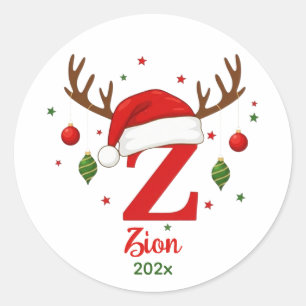 Adesivo Redondo Monograma de Natal Personalizado Z Chapéu de Papai