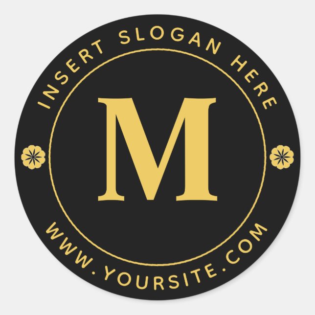 Adesivo Redondo Monograma de negócios personalizado preto Dourado (Frente)