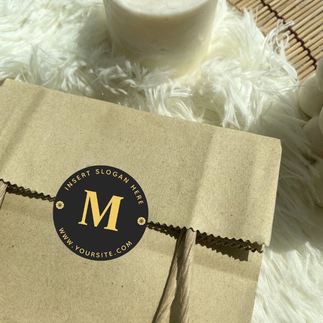 Adesivo Redondo Monograma de negócios personalizado preto Dourado (Criador carregado)