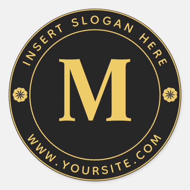 Adesivo Redondo Monograma de negócios personalizado preto Dourado (Frente)