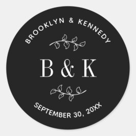 Adesivo Redondo Monograma de Nome de Casal Floral Botânico Preto B