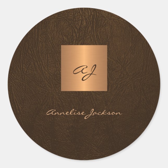 Adesivo Redondo Monograma de nome de letra cursiva elegante em cou (Frente)