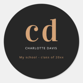 Adesivo Redondo Monograma de ouro preto Nome minimalista moderno