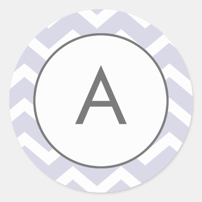 Adesivo Redondo Monograma de Padrão de Chevron Zig Roxo (Frente)