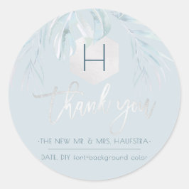 Adesivo Redondo Monograma de Palmas Prateadas PixDezines, Obrigado