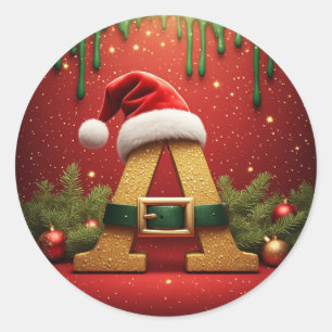 Adesivo Redondo Monograma de Papai Noel A Para Presentes de Natal