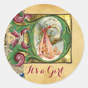 ADESIVO REDONDO MONOGRAMA DE PARCHES FLORAIS DE CHÁ DE FRALDAS DE 